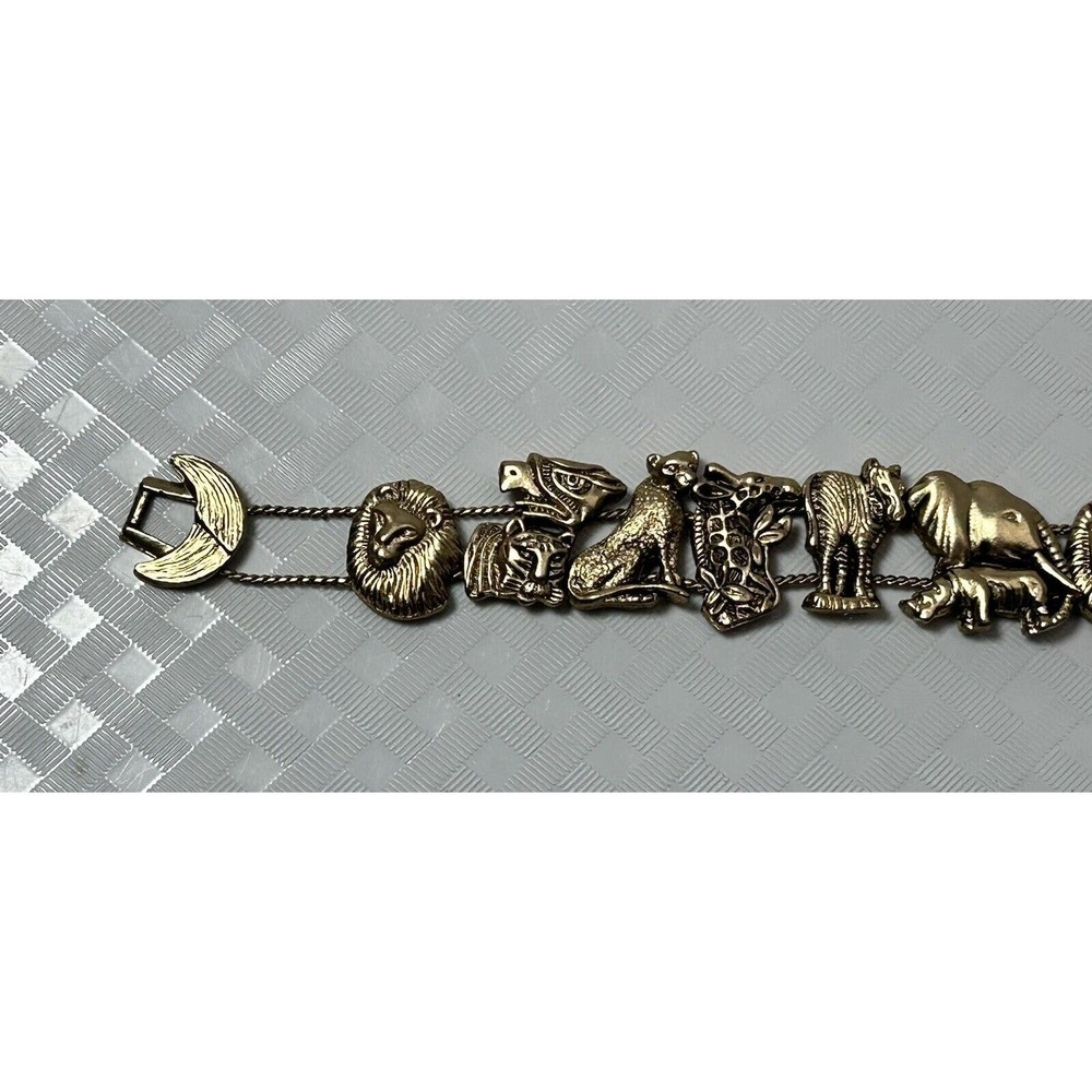 Vintage Slide Safari Animals Charm Bracelet Gold Tone Metal - Picture 4 of 13
